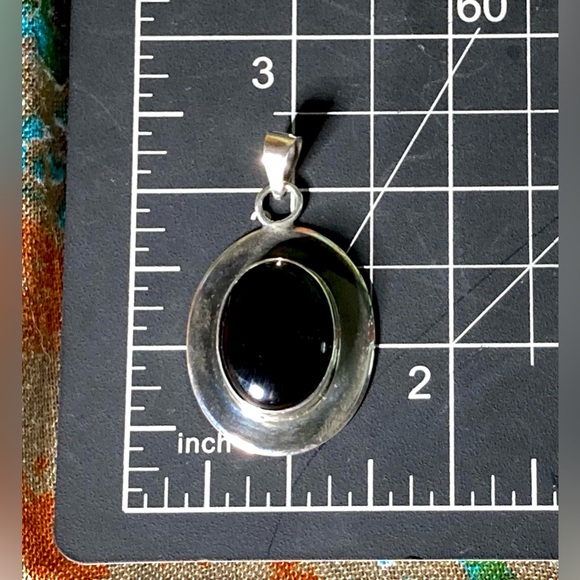 Large Onyx Pendant Stamped ATI MEXICO Vintage Mexican Silver | All Seeing Eye - Picture 9 of 16